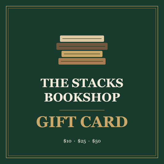 The Stacks Bookshop gift card, available in $10, $25, and $50 denominations